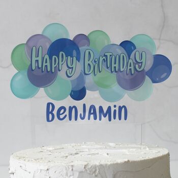 Personalised Balloon Cake Topper, Blue, 6 of 7