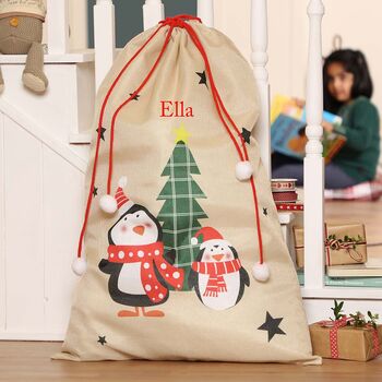 Personalised Penguins Christmas Present Sack, 3 of 4