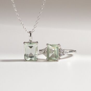 Green Amethyst Emerald Cut Pendant Necklace In Sterling Silver And Gold, 3 of 9