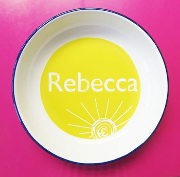 Personalised Hand Painted Enamel Name And Sunshine Dish, 2 of 5