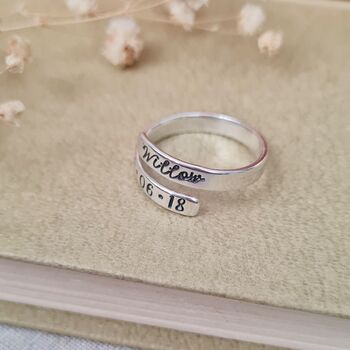 Personalised Name And Date Adjustable Silver Ring, 5 of 8