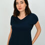 Lena Viscose Linen Blend T Shirt Navy Blue, thumbnail 1 of 3