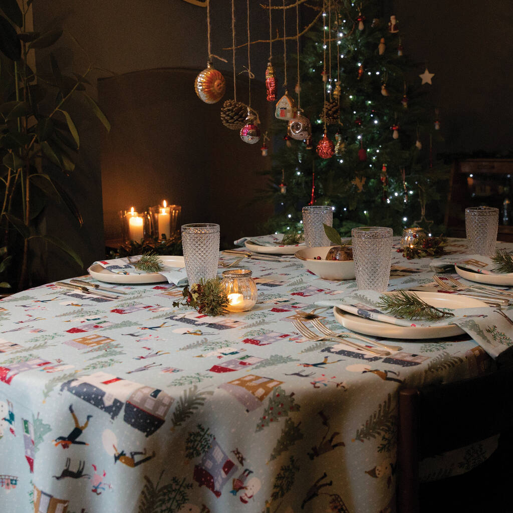 Luxury Designer Christmas Tablecloth Snowy Day, 1 of 4
