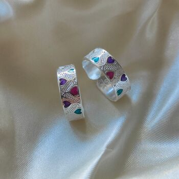 Silver Colourful Hearts Dainty Toe Ring, 3 of 3
