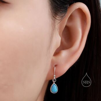 Blue Opal Droplet Drop Hook Earrings In Sterling Silver, 8 of 12
