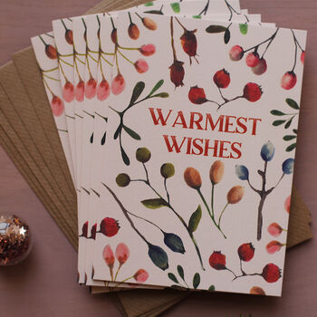 Set Of Six Warmest Wishes Botanical Christmas Cards, 3 of 4