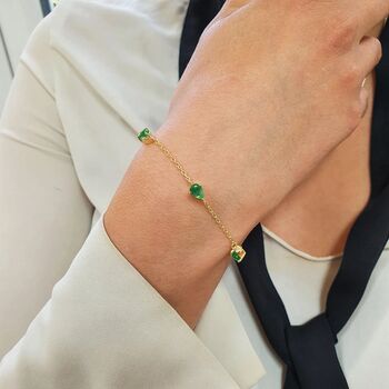 Emerald May Birthstone Minimalist Gold Vermeil Bracelet, 2 of 4