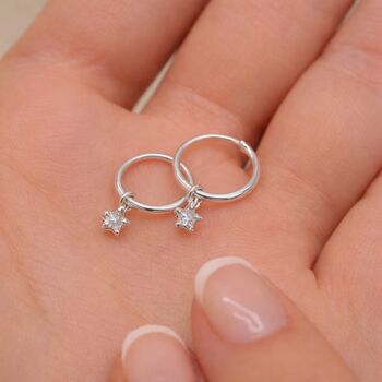 Sterling Silver Star Charm Huggie Sleeper Hoop Earrings – 10mm, 2 of 8