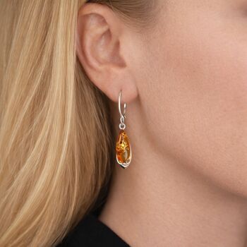 Sterling Silver Baltic Amber Teardrop Earrings – 8mm, 3 of 10