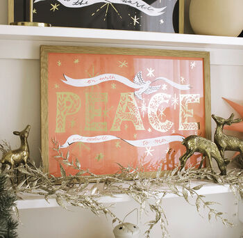 Peace Gold Typographic Christmas Print, Unframed, 4 of 4