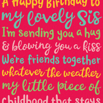 Sister Birthday Card, 'My Lovely Sis', 2 of 2