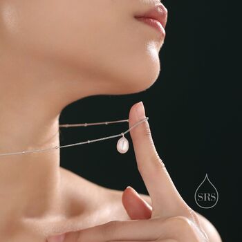 Natural Oval Pearl Necklace With A Satellite Chain, 3 of 10