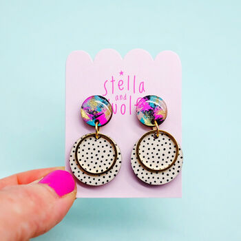 Abstract, White And Black Polka Dot Earrings, 3 of 8