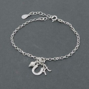 Horseshoe And Initial Silver Bracelet, 3 of 5