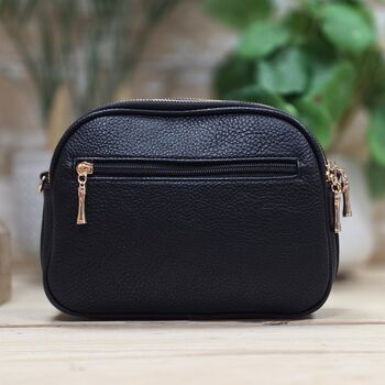 Triple Zip Cross Body Bag In Black, 3 of 4