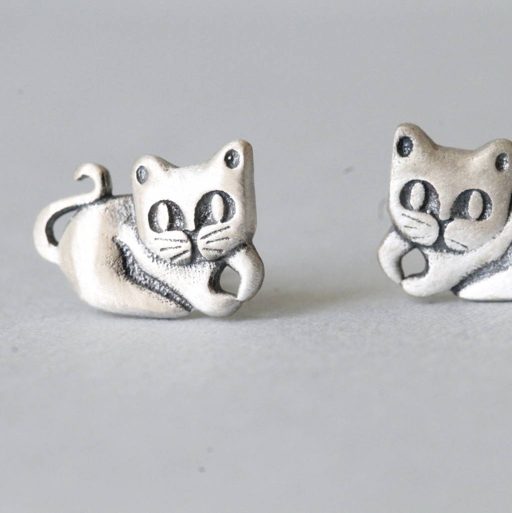 handmade cat earrings studs by attic | notonthehighstreet.com