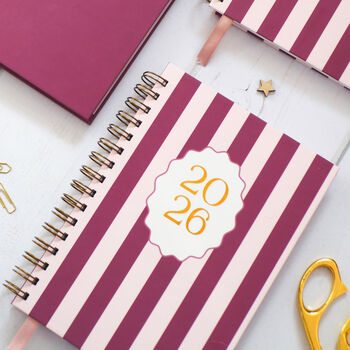 Personalised Luxury 2026 Weekly Diary| Planner| Mulberry Candy Stripe, 2 of 11