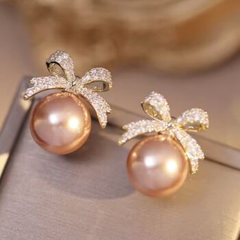 Pearl Bauble Ball And Crystal Bow Earring, 2 of 2