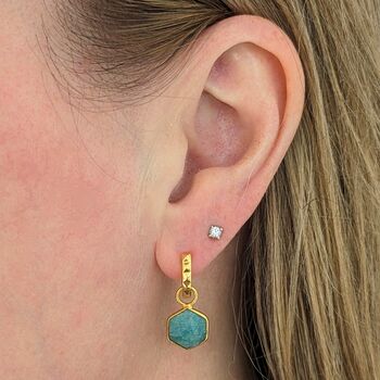 The Hexagon Amazonite Gold Plated Gemstone Earrings, 3 of 5