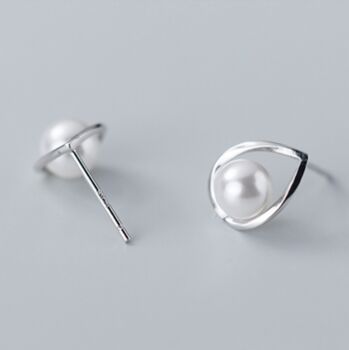 Sterling Silver Pearl Teardrop Stud Earrings, 4 of 5