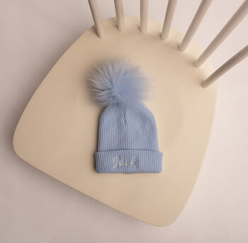 Personalised Baby Hat With Pom Pom, 6 of 8