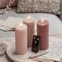 Three Fluted Pink Tru Glow® LED Slim Pillar Candles, thumbnail 2 of 3