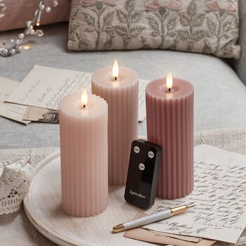 Three Fluted Pink Tru Glow® LED Slim Pillar Candles, 2 of 3