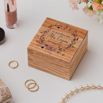 Personalised Wildflowers Solid Oak Wood Keepsake Trinket Box, 2 of 5