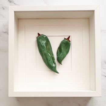 Hand Sculpted Ceramic Wall Art: Olive Green Peppers, 4 of 5