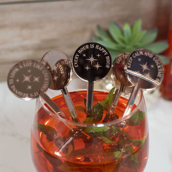 Set Of Five Cocktail Quote Themed Drink Stirrers, 3 of 4