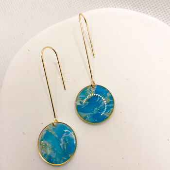Turquoise Marbled Circle Drop, Clay And Resin Earrings, 8 of 12