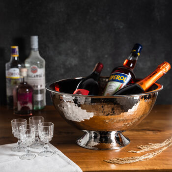 Hammered Silver Solid Copper Champagne And Ice Bowl Bucket, 9 of 12