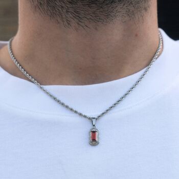 Silver Red Gemstone Pendant Necklace For Men, 7 of 9