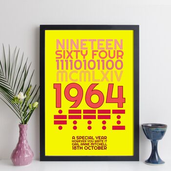 Personalised 60th Birthday 1964 Print With Message Gift, 7 of 9