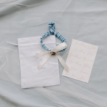 Lucky Silver Sixpence Blue And Ivory Wedding Garter, 2 of 5