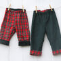 Reversible Baby Kids Red Tartan Cord Trousers, thumbnail 1 of 7