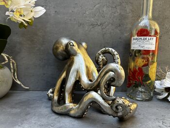 Silver Octopus Wine Bottle Holder Fun Freestanding Rack, 4 of 12
