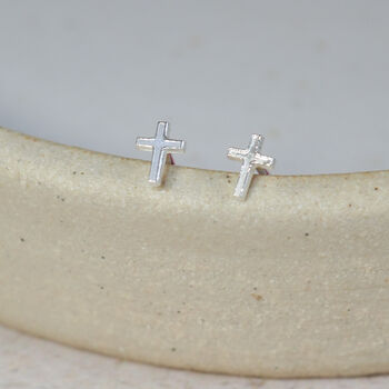Sterling Silver Mini Cross Studs, 2 of 3