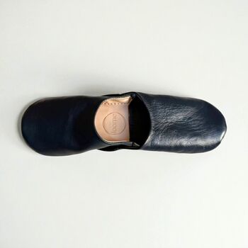 Handmade Moroccan Blue Leather Babouche Slippers, 4 of 5