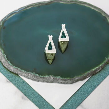 Rose Quartz Pyramid Rose/Gold Plated Silver Earrings, 3 of 7