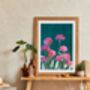 Pink Teal Carnations January Birth Flowers Art Print, thumbnail 3 of 4