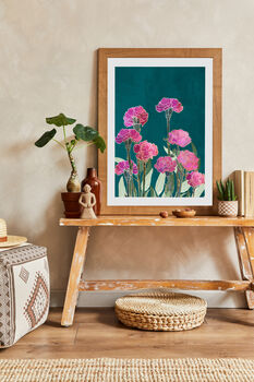 Pink Teal Carnations January Birth Flowers Art Print, 3 of 4