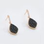 Black Druzy Crystal 18k Gold Plated Drop Earrings, thumbnail 2 of 3