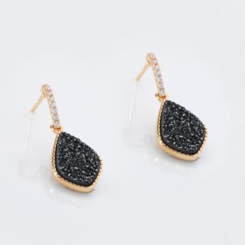 Black Druzy Crystal 18k Gold Plated Drop Earrings, 2 of 3