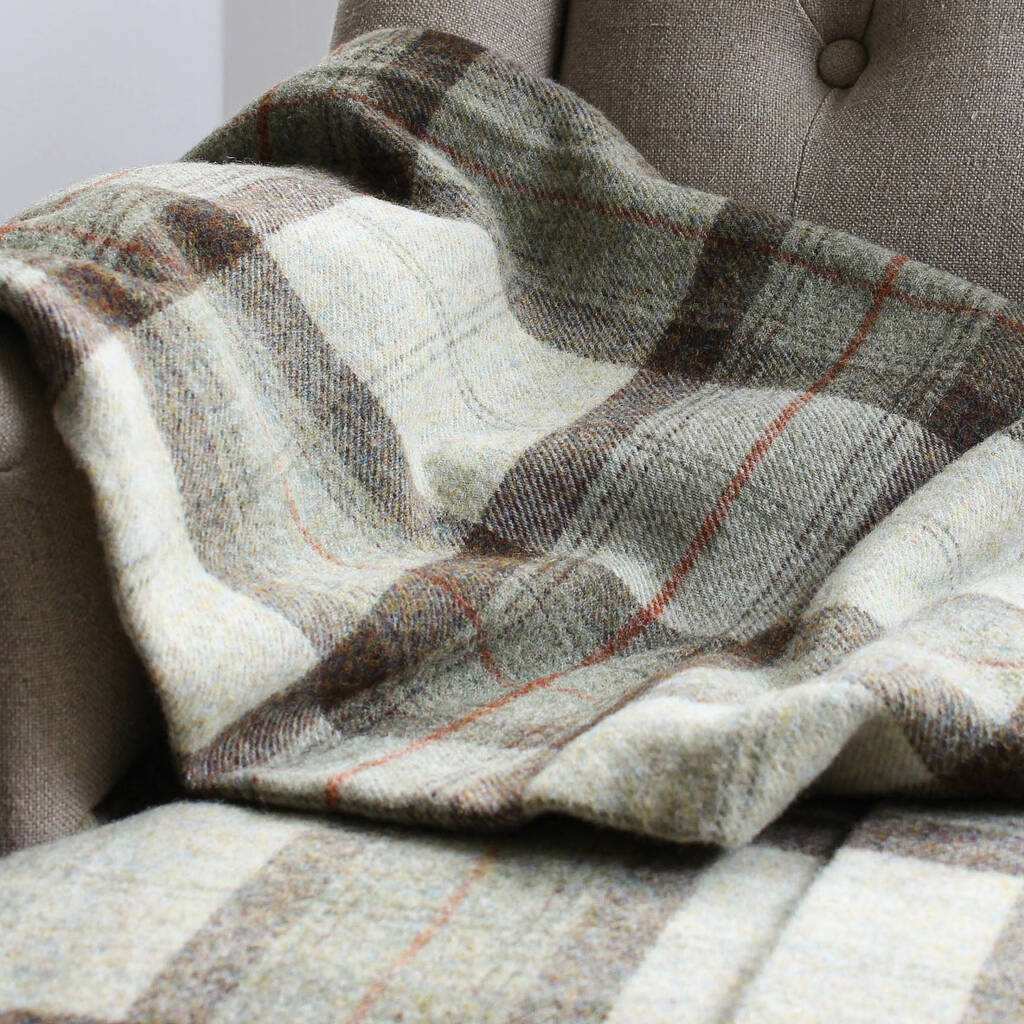 green and cream check wool throw by marquis & dawe