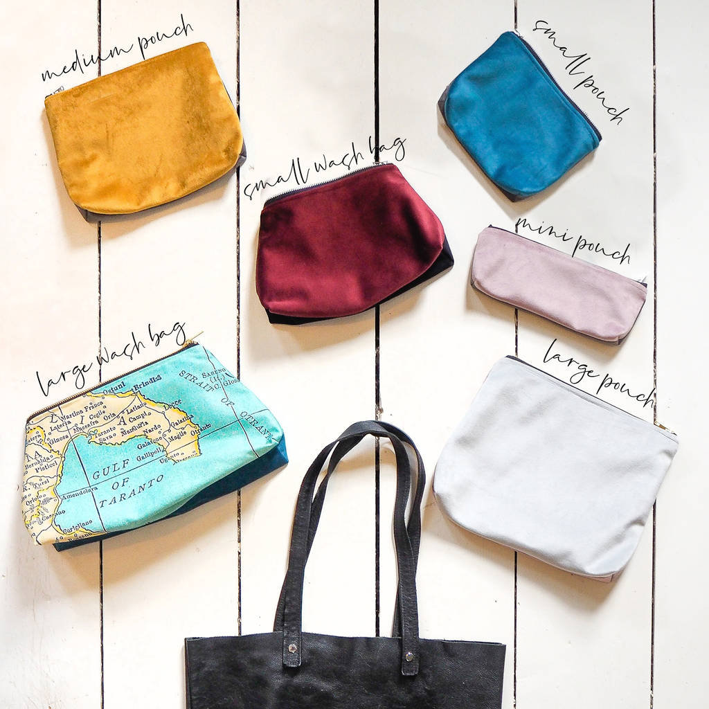 Velvet Wash Bag With A Hidden Personalised Map By Girl and Bird
