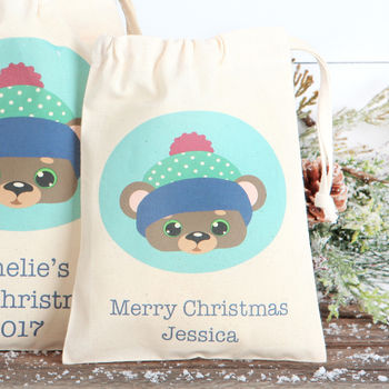 Personalised Christmas Bear Cotton Bags, 3 of 5