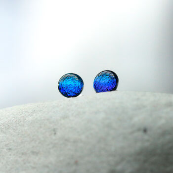 Sapphire Blue Small Round Glass Stud Earrings, 10 of 12