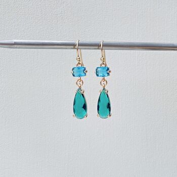 Emerald And Aqua Glass Drop Earrings, 2 of 4