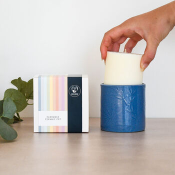 Lino Print Botanical Candle Pot With Refill Denim Blue, 4 of 7